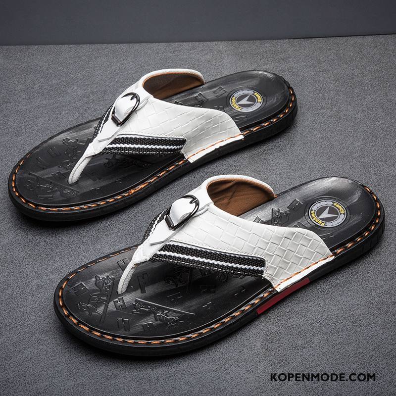 Slippers Heren Sandaal Echt Leer Mannen Trend Bovenkleding Pantoffels Wit