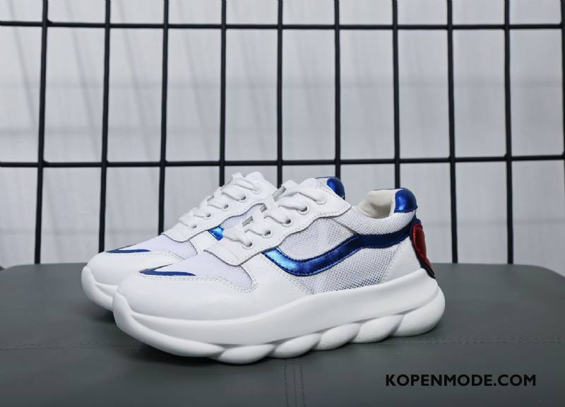 Sportschoenen Dames Plateauzool Kant Vrouwen Maas Echt Leer 2018 Gemengde Kleuren Blauw