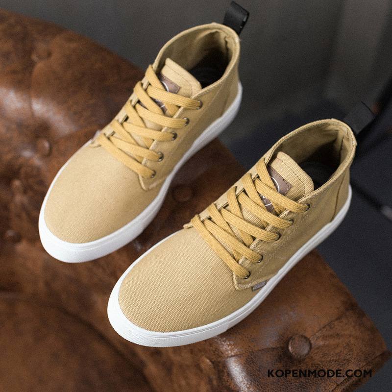 Sportschoenen Heren Hoge Grote Maten Skateboard Schoenen Ademende Herfst Canvas Kaki