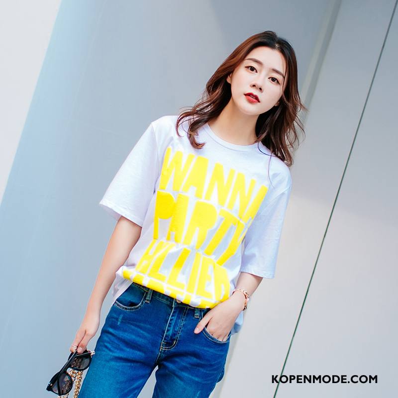 T-shirts Dames 2018 Bedrukken Letter Korte Mouw Mode Rechtdoor Wit