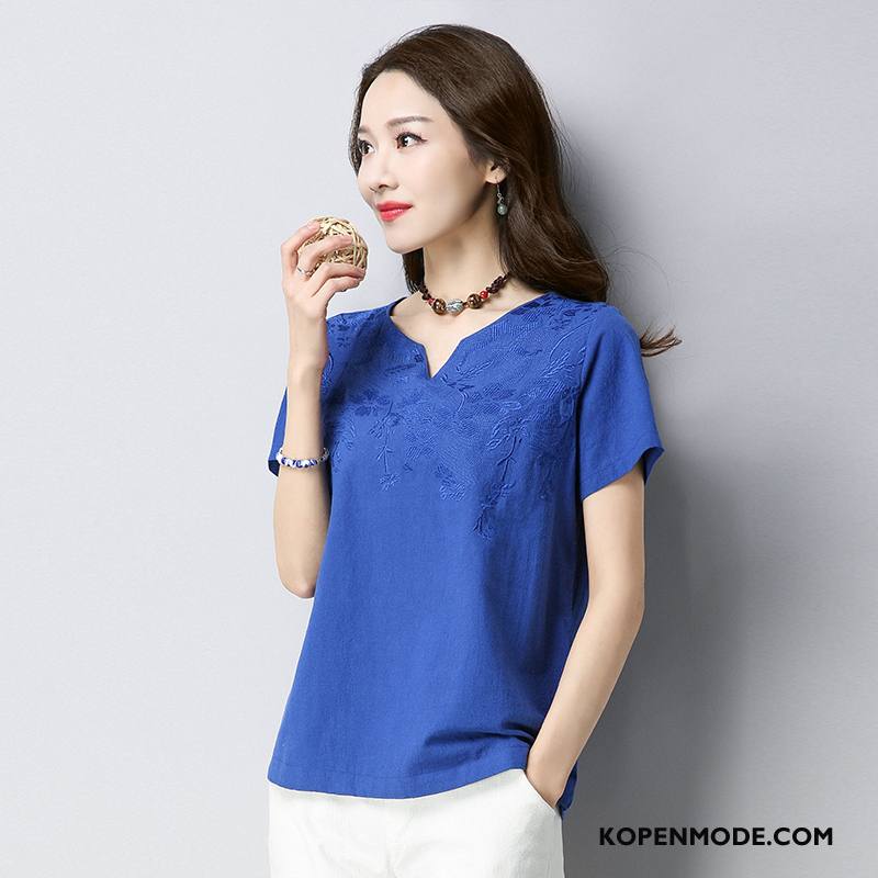 T-shirts Dames 2018 Elegante Casual Zomer Slim Fit Mode Blauw