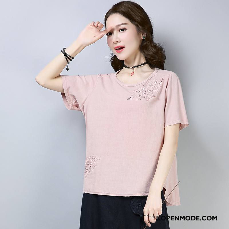 T-shirts Dames Casual Elegante Verbinding Mode Trend Zomer Roze Rood Effen Kleur