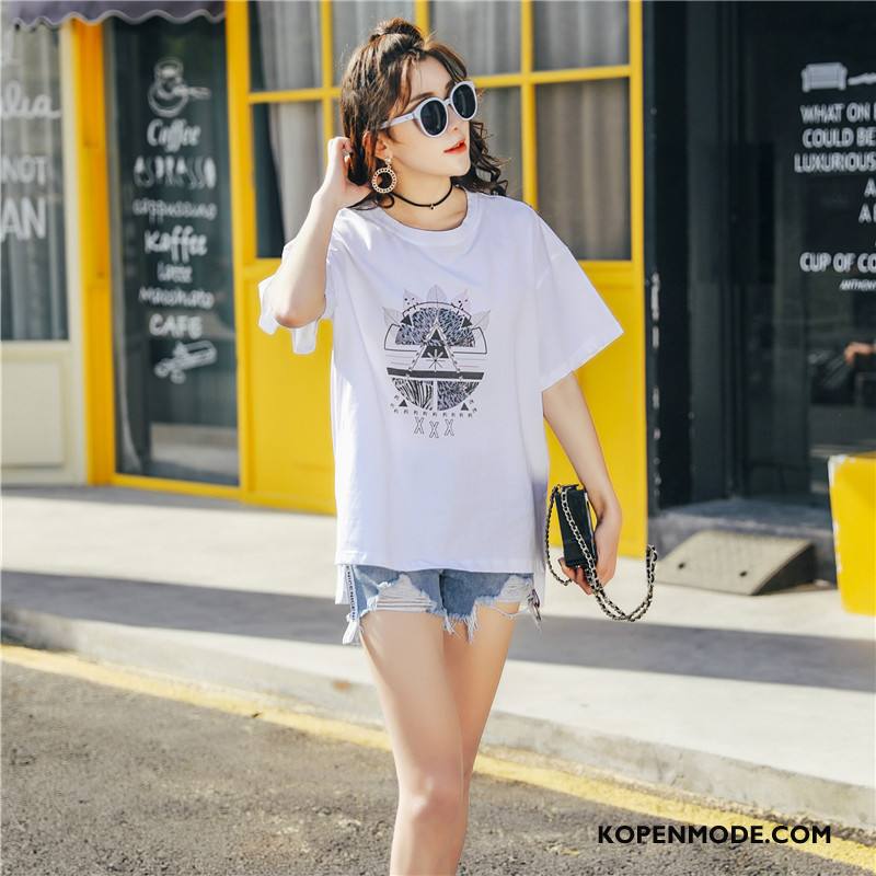 T-shirts Dames Casual Elegante Zomer 2018 Trend Ronde Hals Effen Kleur Wit