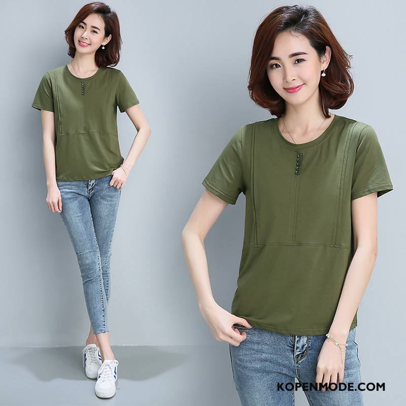 T-shirts Dames Casual Korte Mouw Zomer Ronde Hals Dunne Trend Effen Kleur Groen