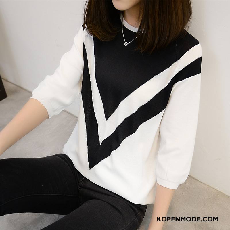 T-shirts Dames Comfortabele Voorjaar Elegante Eenvoudige Slim Fit 2018 Effen Kleur Wit Zwart