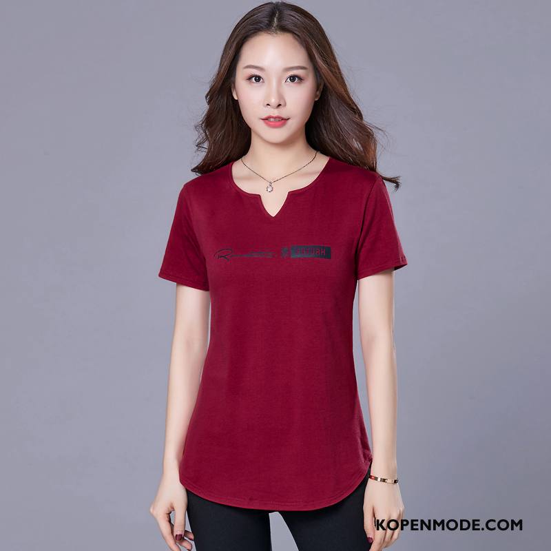 T-shirts Dames Elegante Verbinding Mode Casual Scheppend Letter Effen Kleur Rood