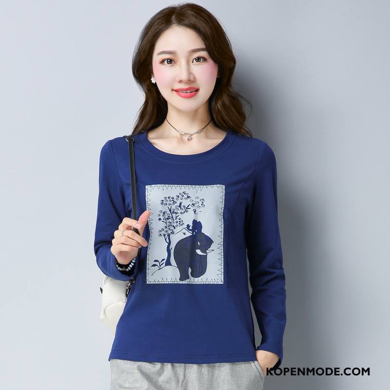 T-shirts Dames Mode Trend Dunne 2018 Herfst Verbinding Gemengde Kleuren Blauw