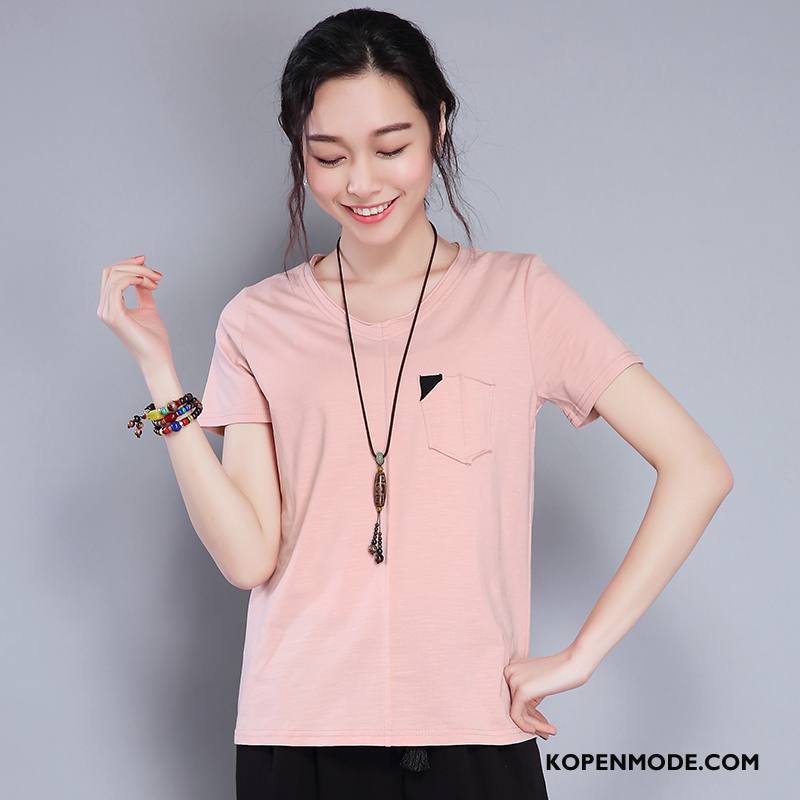 T-shirts Dames Slim Fit 2018 Dunne Voorjaar Elegante Trend Roze Rood