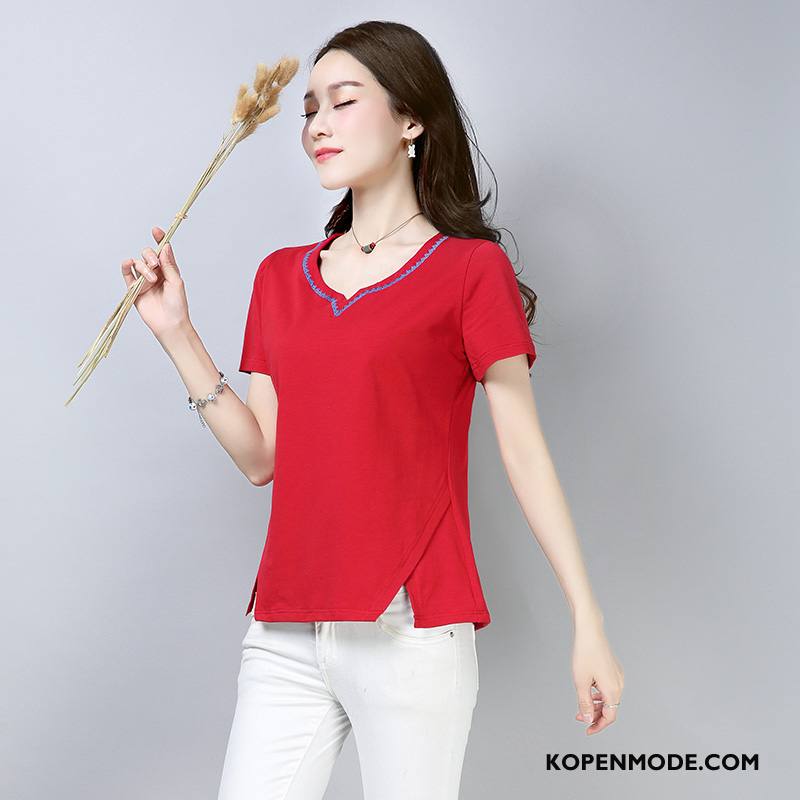 T-shirts Dames Slim Fit Dunne Korte Mouw Vers 2018 Trend Rood