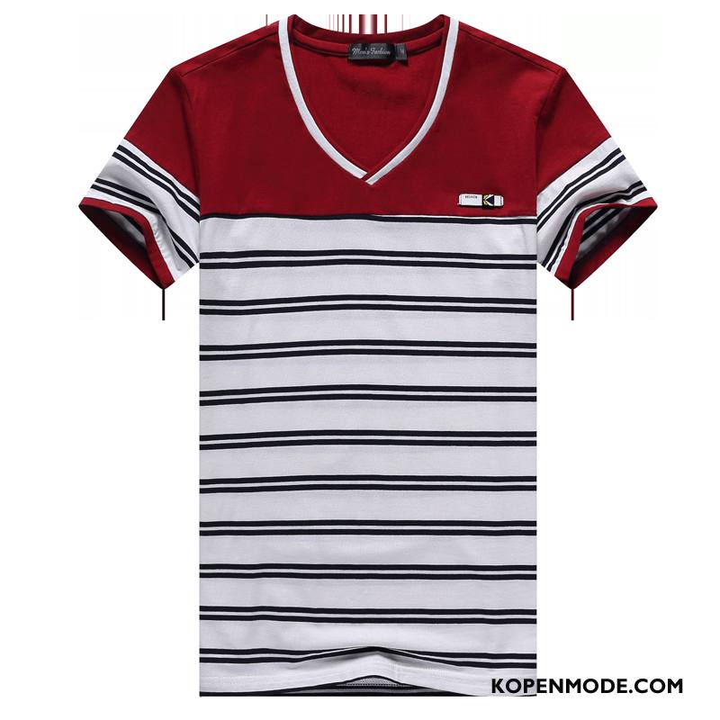 T-shirts Heren Halve Mouw Jeugd Ademende Mannen Trend Katoen Rood Wit