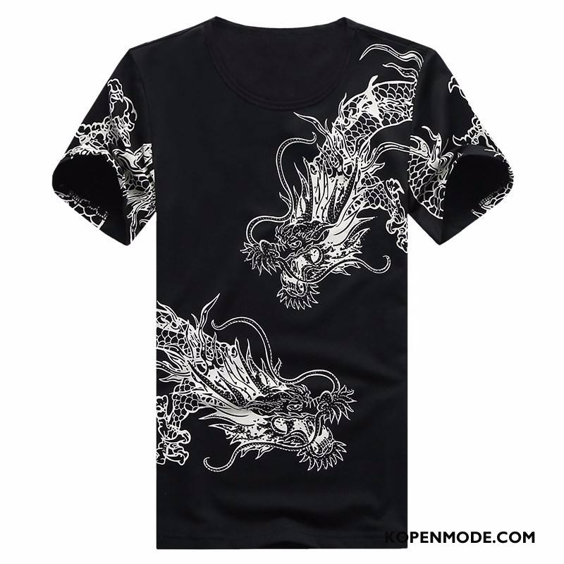 T-shirts Heren Korte Mouw Trend Dragon Patroon Mannen Zwart