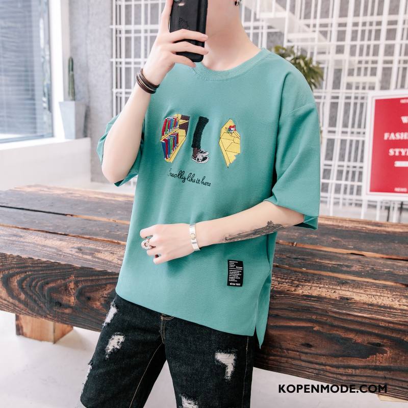 T-shirts Heren Mode Mouw Groen Trend Blauw