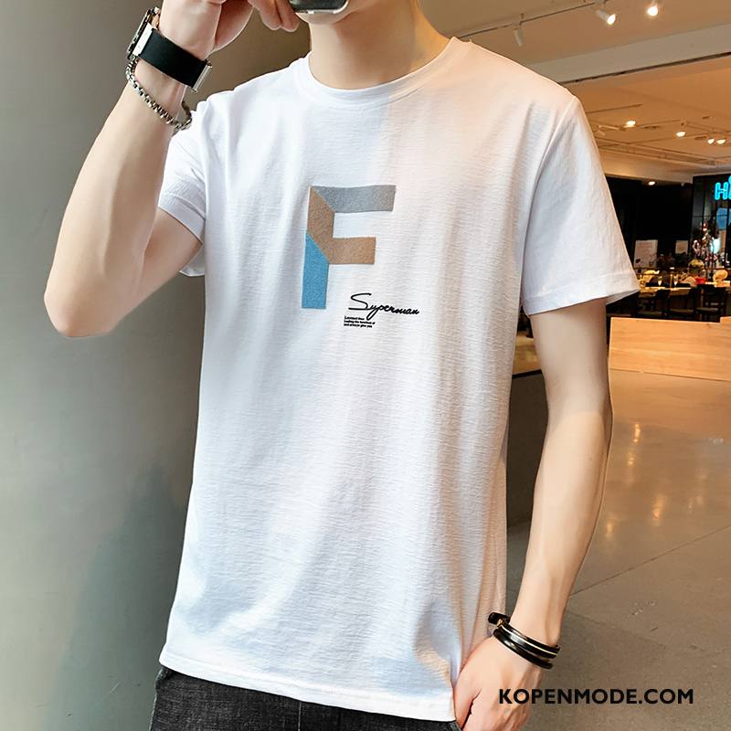 T-shirts Heren Nieuw Halve Mouw Trend Onderhemd Korte Mouw Trendy Merk Wit