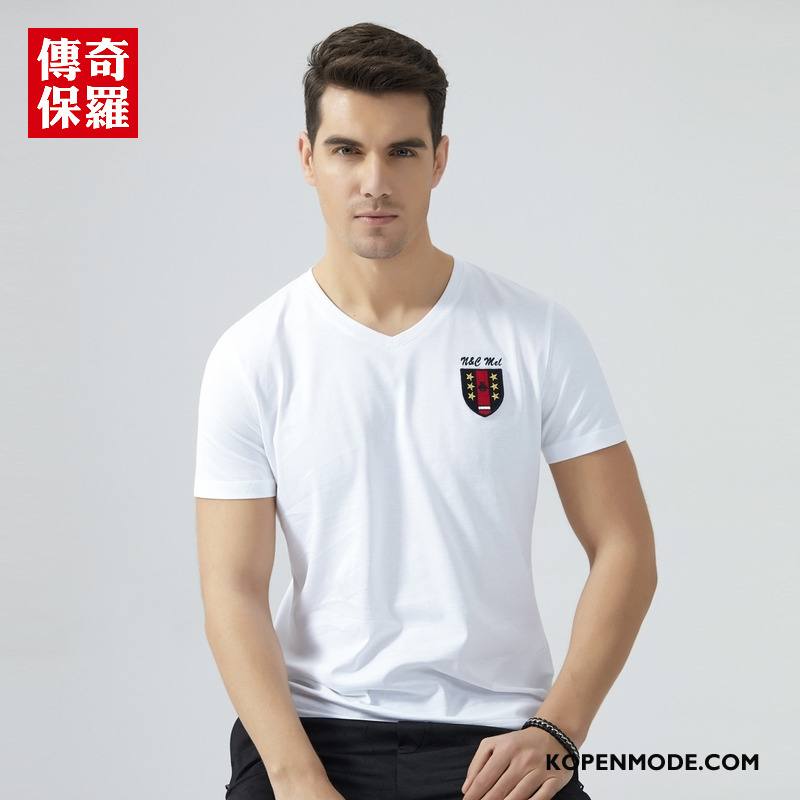 T-shirts Heren Nieuw Katoen Mannen 2018 Zomer Slim Fit Effen Kleur Wit