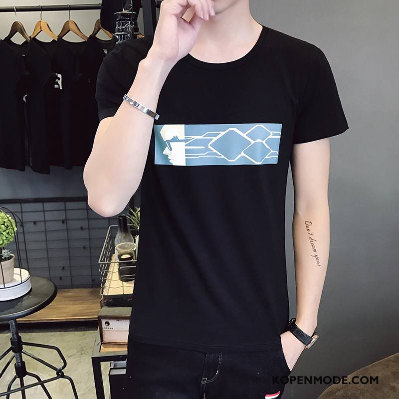 T-shirts Heren Trend Korte Mouw Onderhemd Mannen Jeugd Slim Fit Wit Zwart