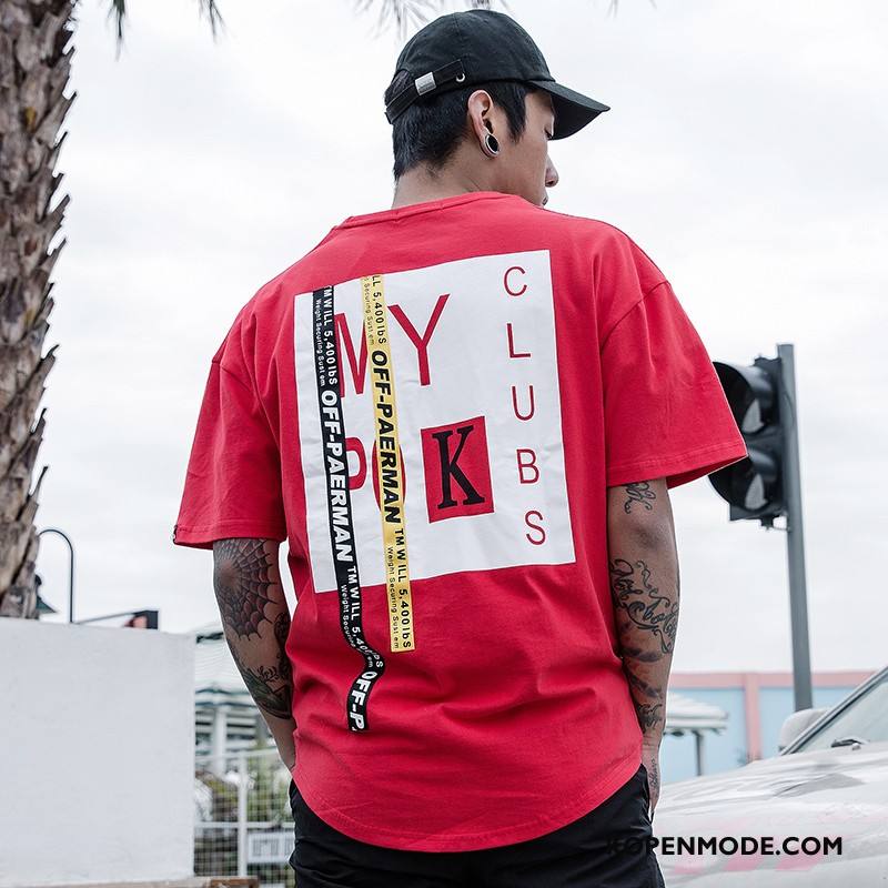 T-shirts Heren Zomer Bedrukken Student Mannen Jasje Losse Rood