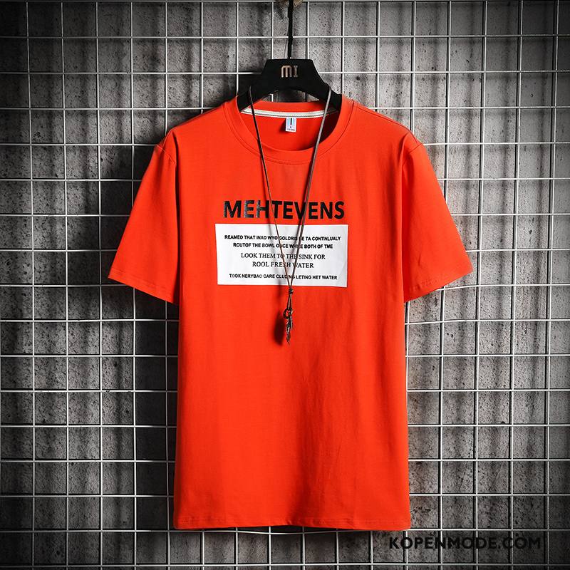 T-shirts Heren Zomer Jasje Halve Mouw Katoen Trend Nieuw Oranje