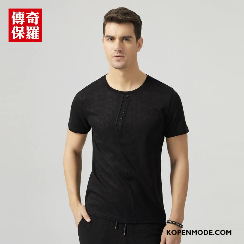 T-shirts Heren Zomer Verbinding Asymmetrisch Jasje Mannen Trend Effen Kleur Zwart