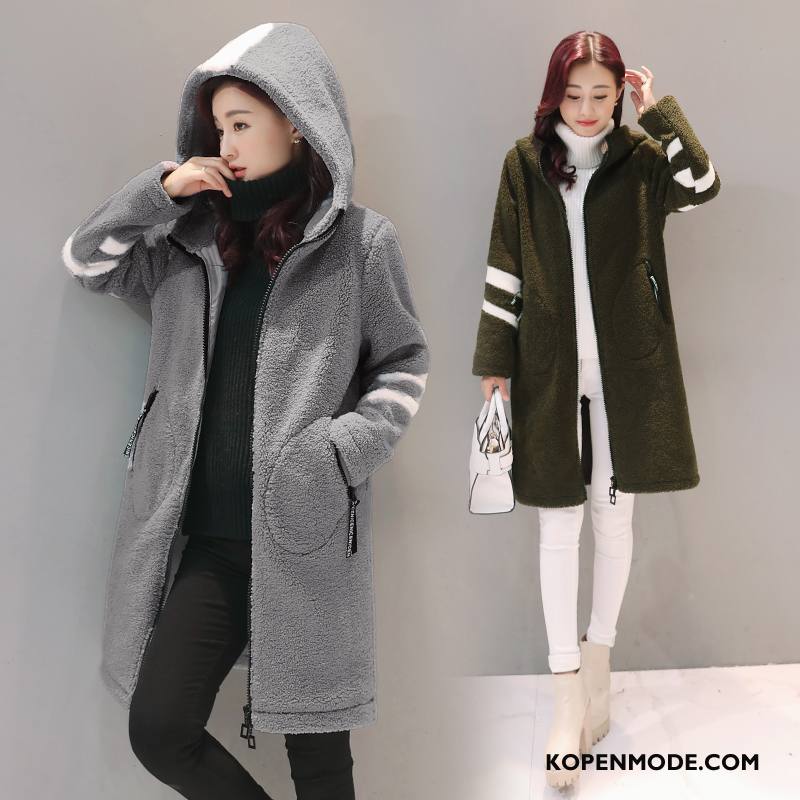 Trenchcoat Dames 2018 Lange Mouwen Elegante Winter Trend Effen Kleur Grijs