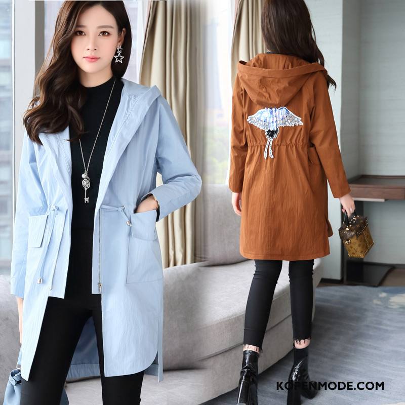 Trenchcoat Dames Cardigan Verbinding Mode 2018 Zak Voorjaar Effen Kleur Blauw