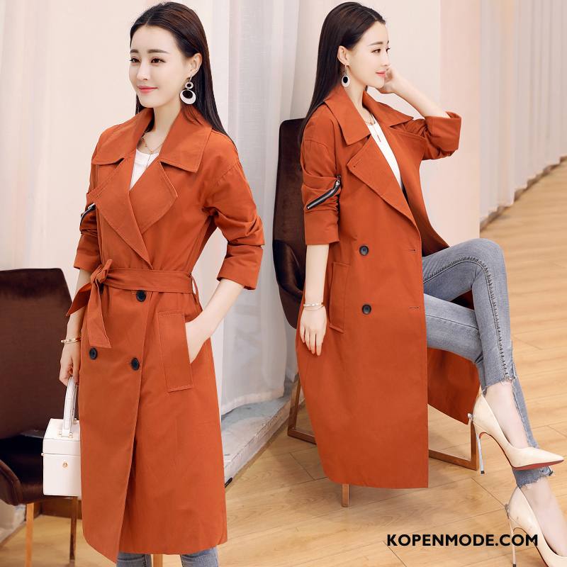 Trenchcoat Dames Casual 2018 Mode Trend Losse Lang Karamel Kleur Effen Kleur