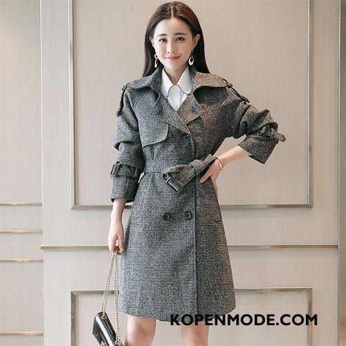 Trenchcoat Dames Comfortabele Casual Eenvoudige Lange Mouwen Mode Voorjaar Grijs