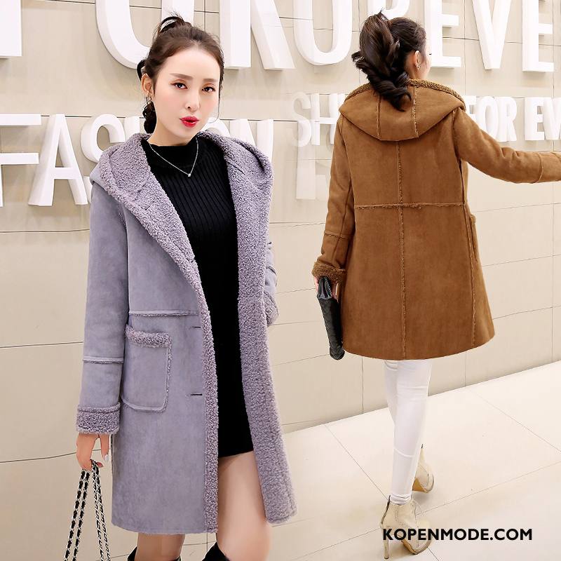 Trenchcoat Dames Elegante Lang Winter Mode 2018 Lange Mouwen Grijs