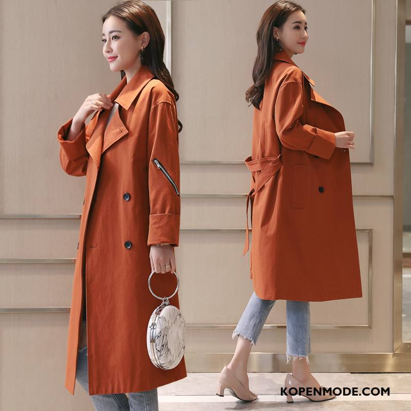 Trenchcoat Dames Elegante Straat Mode Eenvoudige Lang Voorjaar Karamel Kleur Effen Kleur