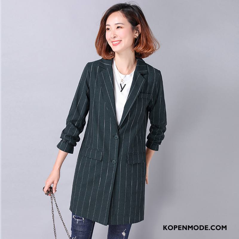 Trenchcoat Dames Elegante Zak Knopen Rechtdoor Herfst Pak Effen Kleur Groen