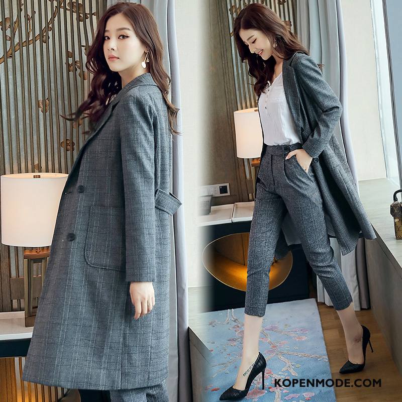 Trenchcoat Dames Herfst Elegante Lange Mode Eenvoudige 2018 Effen Kleur Grijs