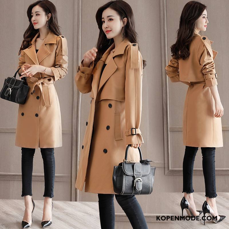 Trenchcoat Dames Herfst Mode Slim Fit Elegante Casual 2018 Kaki