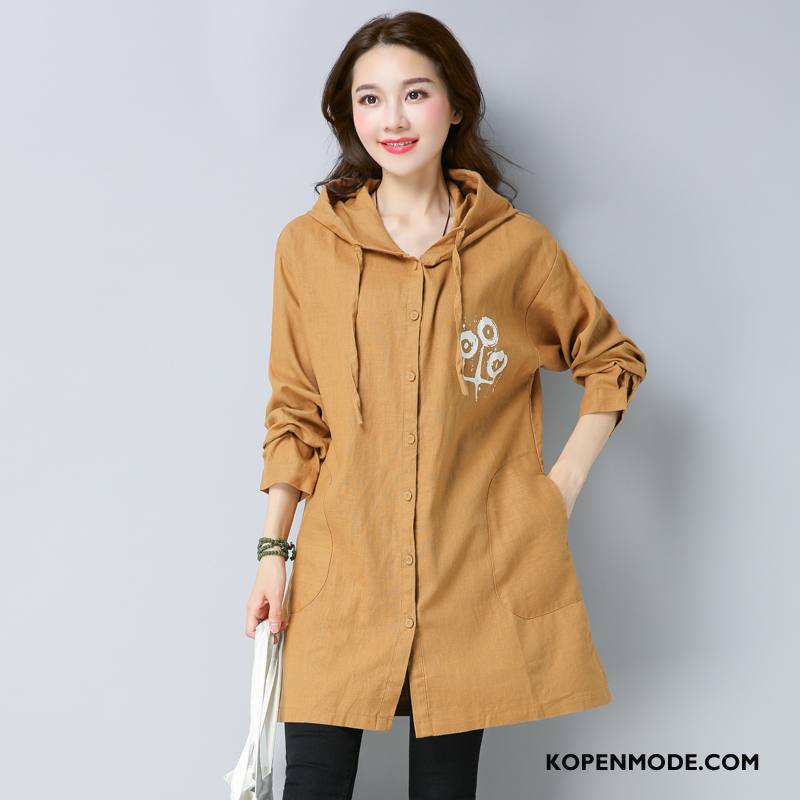 Trenchcoat Dames Lange Mouwen Elegante Bedrukken Trend Casual Herfst Geel