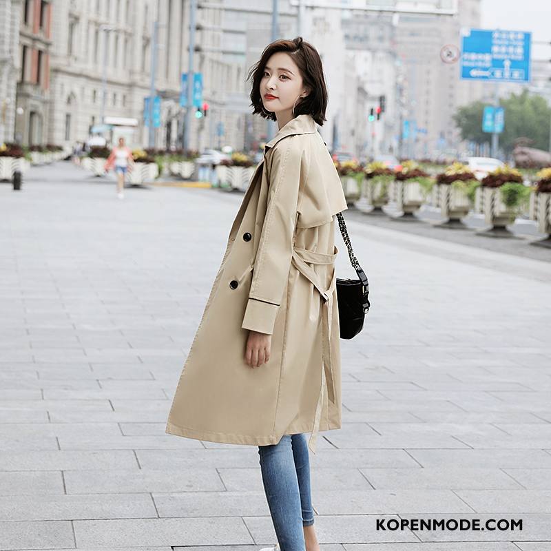 Trenchcoat Dames Pak Kant Knopen Rechtdoor Herfst Met Één Rij Knoppen Effen Kleur Wit Beige