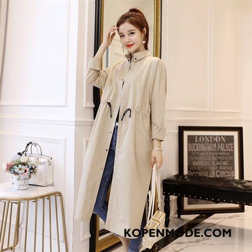 Trenchcoat Dames Slim Fit Elegante 2018 Voorjaar Trend Lang Effen Kleur Beige