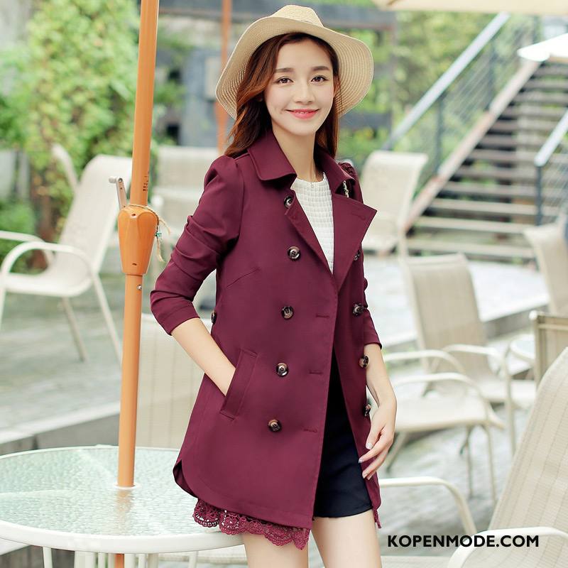 Trenchcoat Dames Slim Fit Straat 2018 Zak Mode Eenvoudige Rood