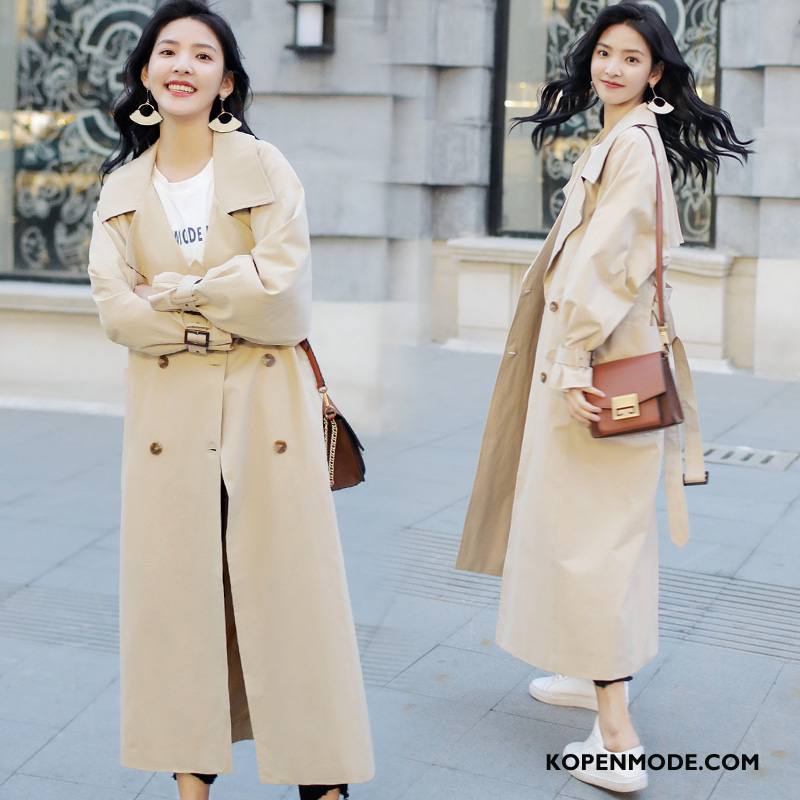 Trenchcoat Dames Trend Voorjaar Cardigan Mode Lang Elegante Wit