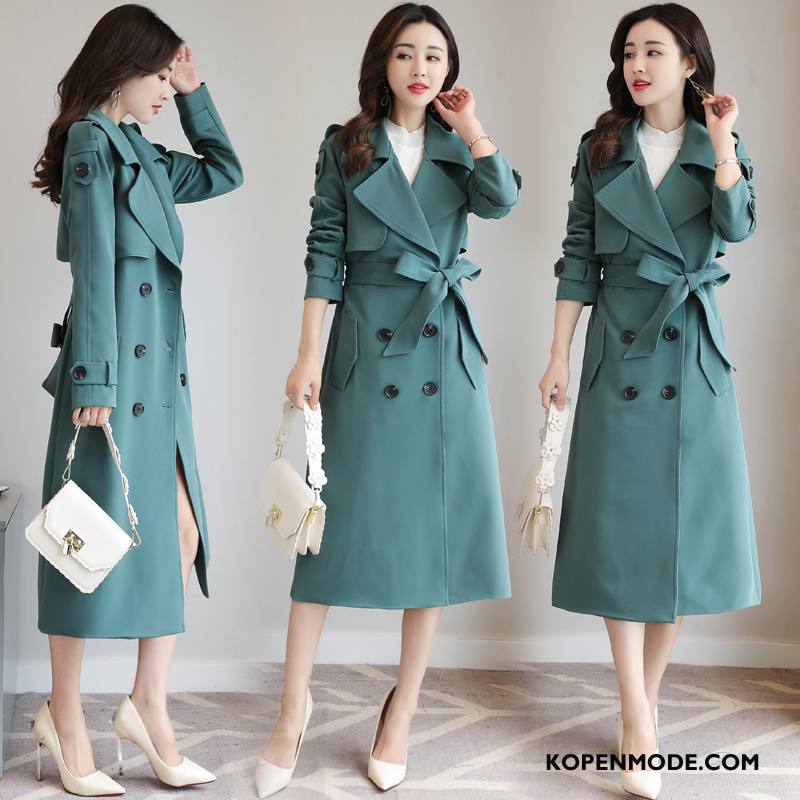 Trenchcoat Dames Voorjaar Kant Lang Zoet Mode Elegante Blauw