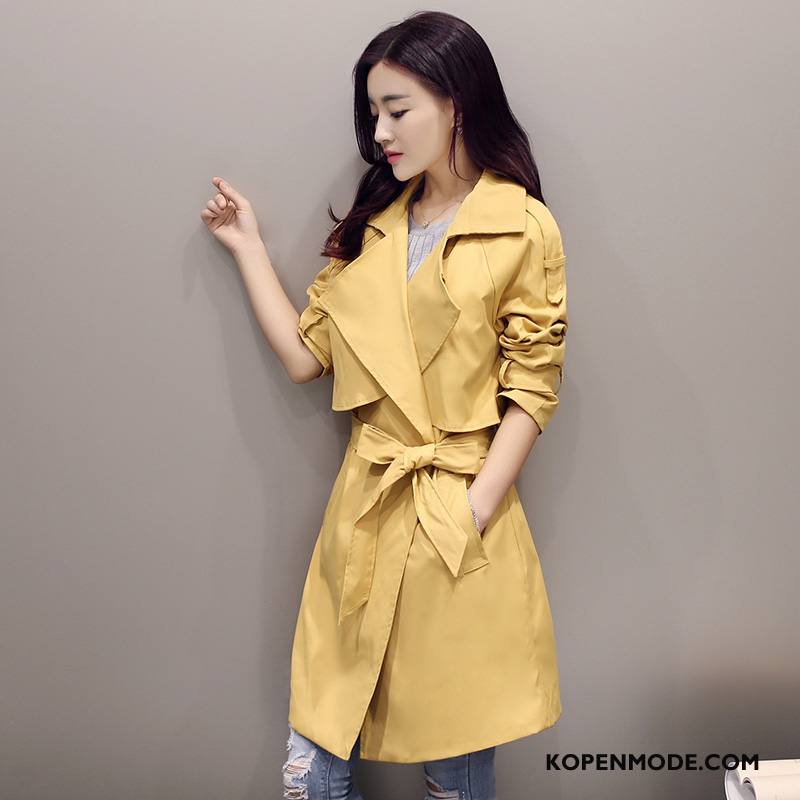 Trenchcoat Dames Voorjaar Lang 2018 Slim Fit Elegante Mouw Geel