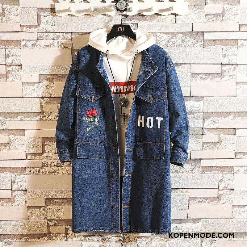 Trenchcoat Heren Campus Trend Trendy Merk Denim Mode Lovers Blauw