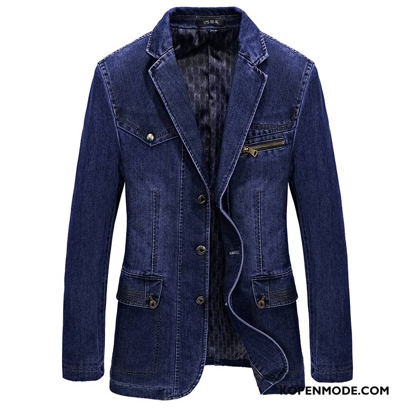 Trenchcoat Heren Denim Jas Donkerblauw