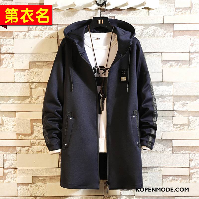 Trenchcoat Heren Hoodie Grote Maten Lang Casual Jack Herfst Blauw