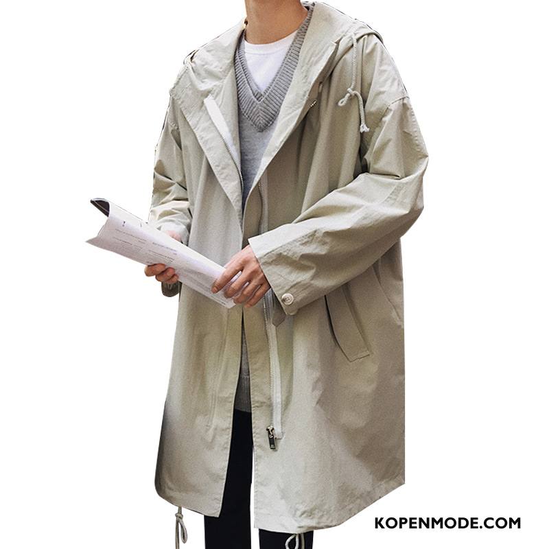 Trenchcoat Heren Jas Trend Lang Mannen Voorjaar Hoodie Groen