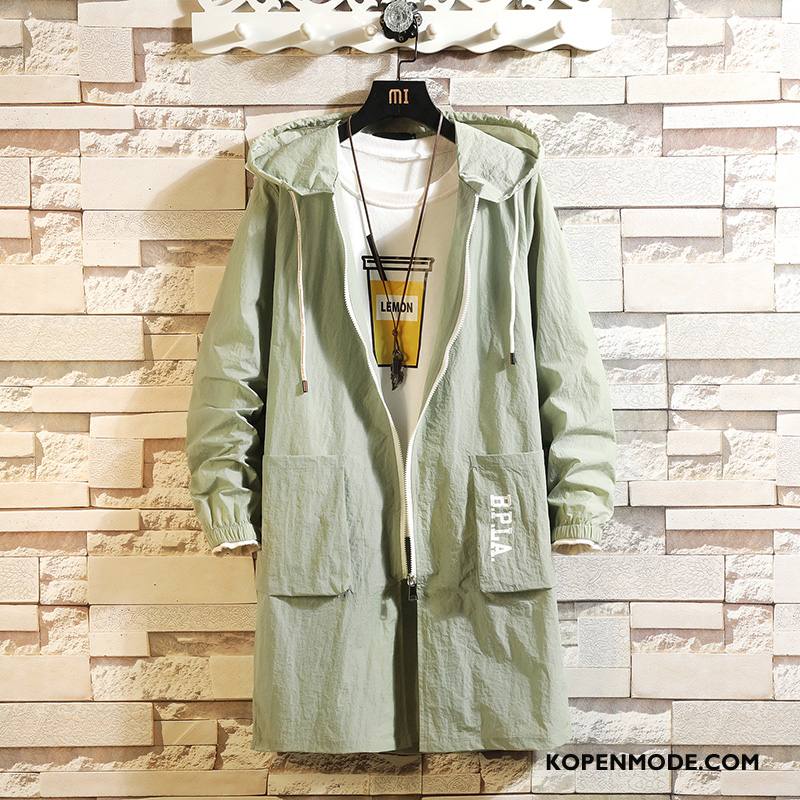 Trenchcoat Heren Zonbeschermingskleding Jas Hoodie Trend Vet Grote Maten Groen