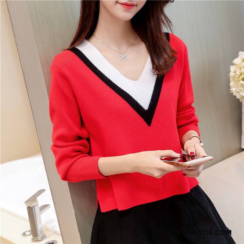 Truien Dames Comfortabele Persoonlijk Zoet Elegante Gebreid Hemd Kort Gemengde Kleuren Rood