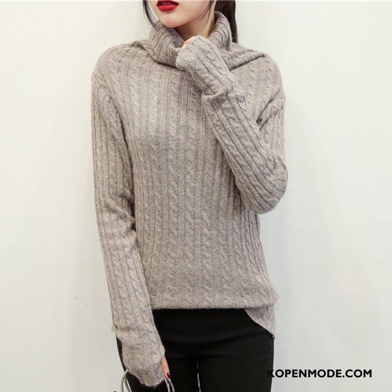 Truien Dames Losse Lange Mouwen Pullover Comfortabele Elegante Gebreid Hemd Effen Kleur Grijs