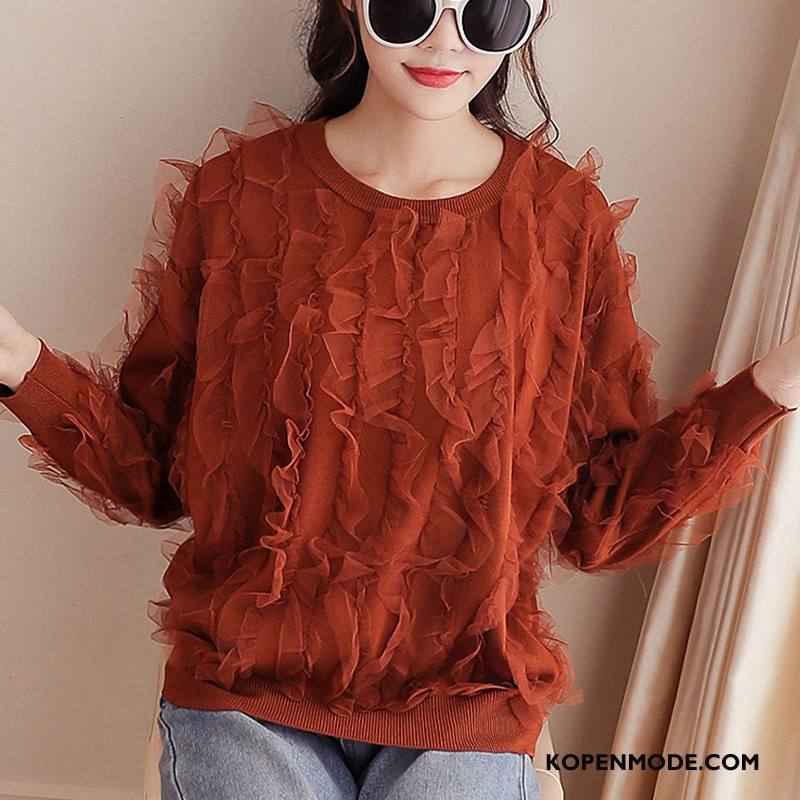 Truien Dames Winter Losse Lange Mouwen Eenvoudige Ronde Hals Pullover Karamel Kleur Effen Kleur