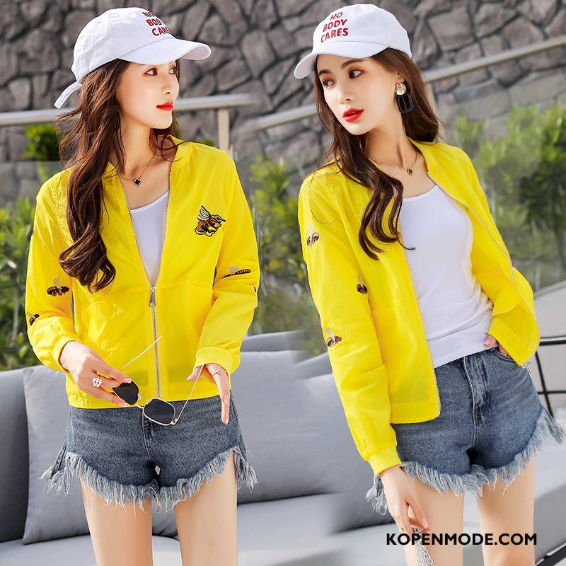 Uv Kleding Dames Zonbeschermingskleding Zomer Lange Mouwen Trend Mode Hoodie Effen Kleur Geel