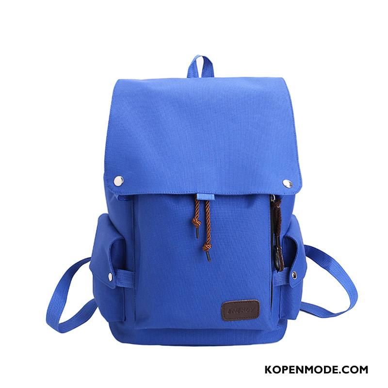 Wandelrugzak Dames Mannen Vrouwen Canvas Reizen Grote Tas Lovers Effen Kleur Blauw