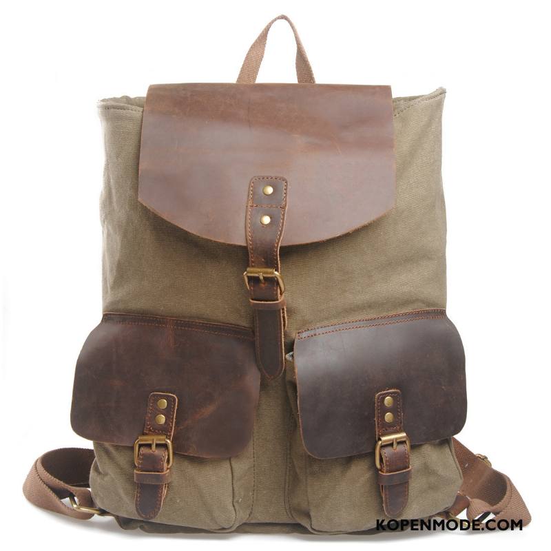 Wandelrugzak Heren Alpinisme Mannen Canvas Tas Casual Reizen Kaki