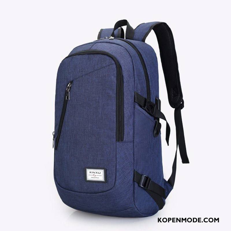 Wandelrugzak Heren Tas Mannen Waterdicht Sporttas Canvas Outdoor Blauw